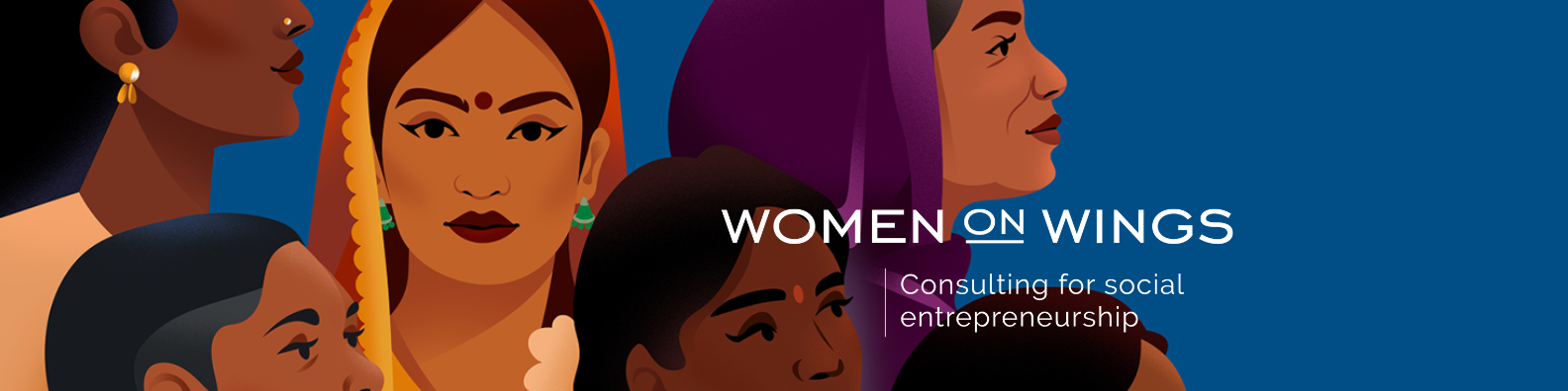 Women on Wings brand illustration and tagline