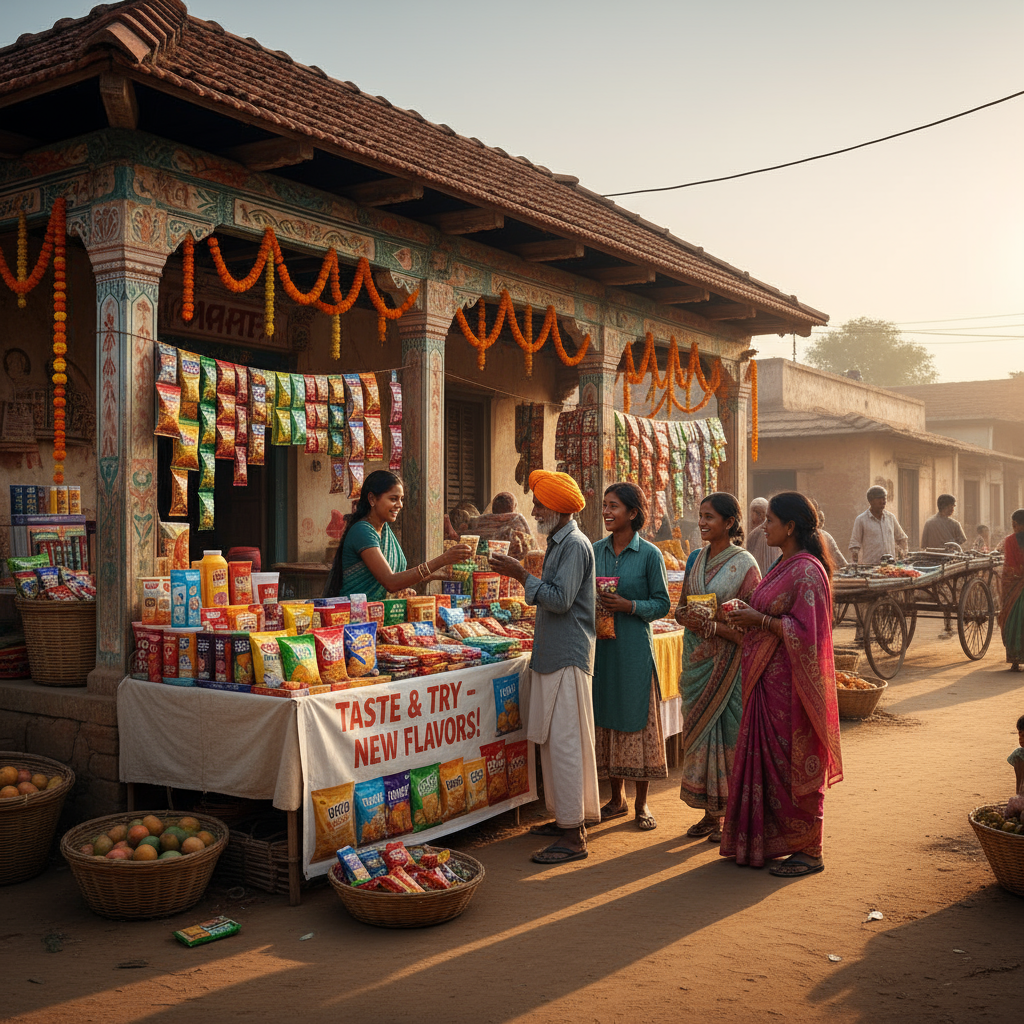 Example of an Indian rural mart offering free tastings to bring in more customers