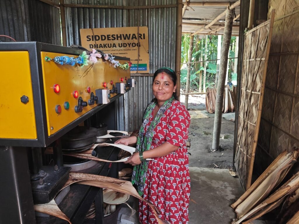 Khinamaya Sharma at her plate-making machine